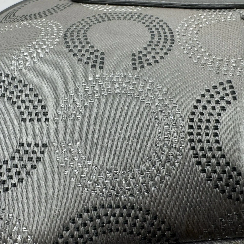 Coach Gray Silver Optic C Vintage Y2K Satin & Leather Carriage Cosmetic Zip Bag